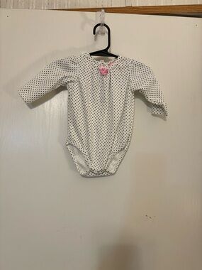 Nannette White Polka Dot Long-Sleeve Baby Bodysuit with Pink Bow